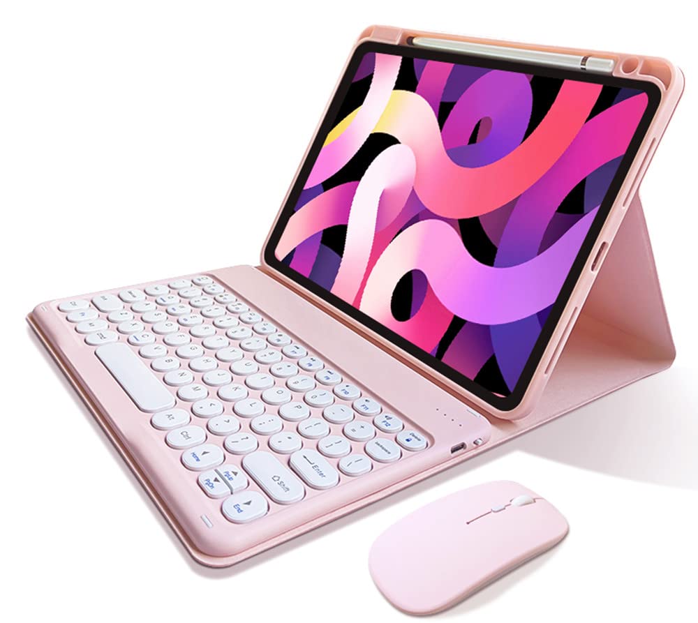 طقم كيبورد آيباد لاسلكي مع ماوس وحافظة وحامل قلم - وردي (Pink Wireless Keyboard & Mouse Case Combo for iPad)