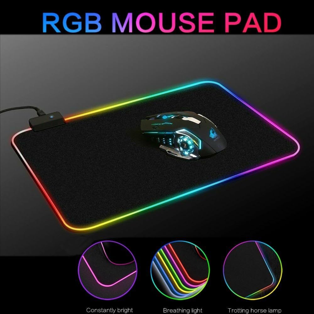 ماوس باد قيمنق مضيء RGB مع أوضاع إضاءة متعددة - أسود (RGB Gaming Mouse Pad with Multi-Lighting Modes)
