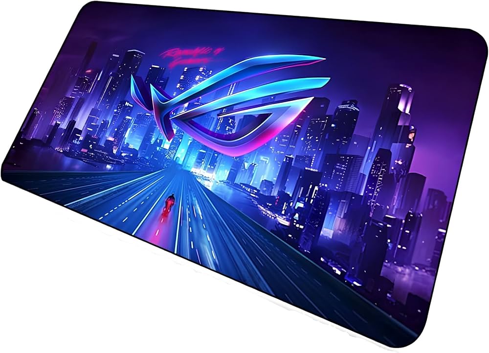ماوس باد وقاعدة مكتب قيمنق حجم كبير XXL بتصميم ASUS ROG نيون (ASUS ROG Cyberpunk XXL Gaming Desk Mat)