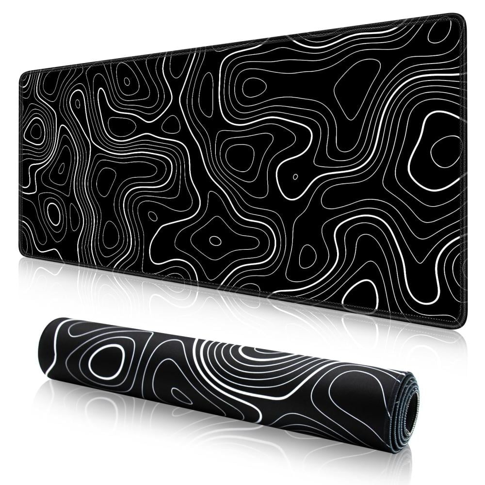 ماوس باد وقاعدة مكتب حجم كبير XXL بتصميم طوبوغرافي - أسود وأبيض (Black & White Topographic Lines XXL Desk Mat)