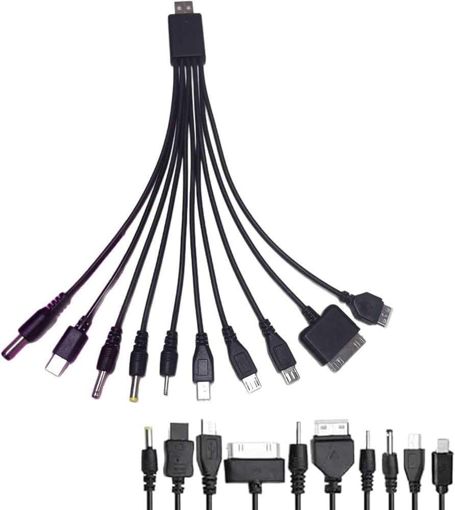 ً كابل شحن متعدد المنافذ 10 في 1 USB - أسود (10-in-1 Multi Universal USB Charging Cable - Black)