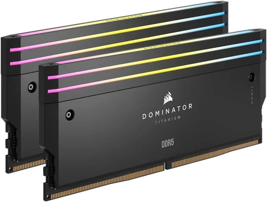 ذاكرة رام كورسير دومينيتور تيتانيوم DDR5 RGB سعة 32 جيجابايت (16GBx2) - أسود (CORSAIR DOMINATOR TITANIUM RGB DDR5 32GB (2x16GB) Desktop Memory Kit - Black)