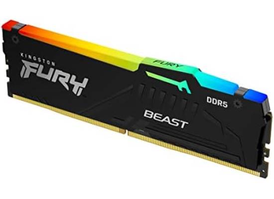ذاكرة رام كينجستون فيوري بيست DDR5 RGB سعة 16 جيجابايت - أسود (Kingston FURY Beast RGB DDR5 16GB Desktop Memory Module - Black)